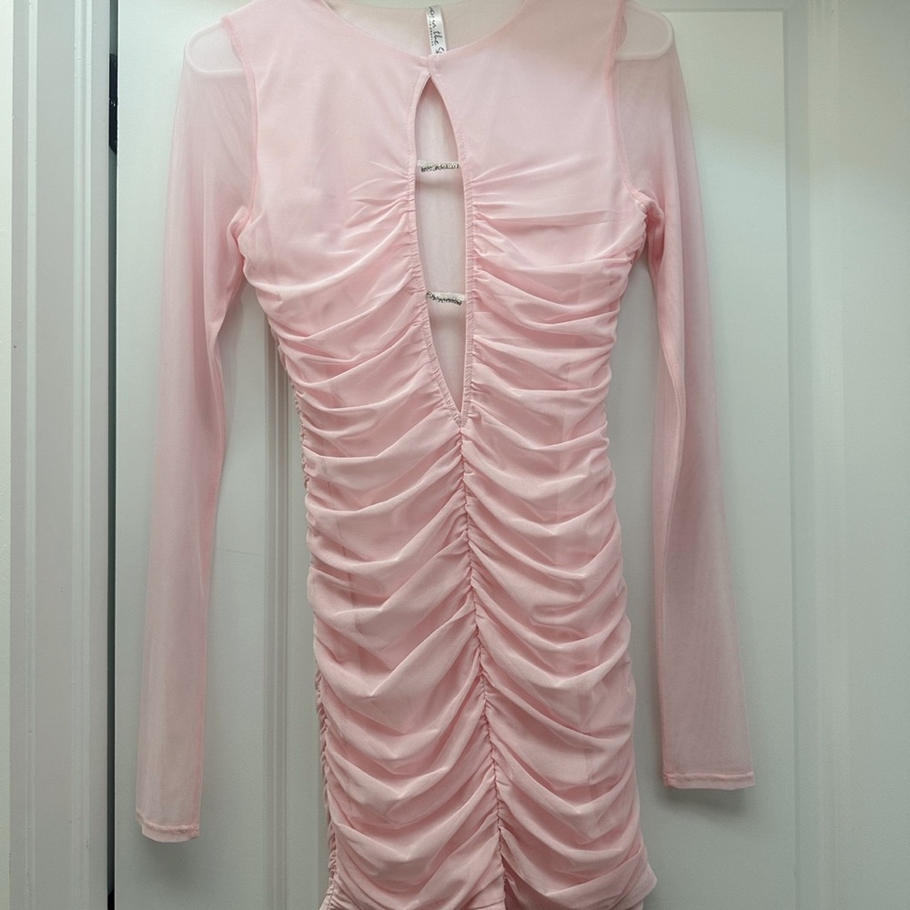 Lucy in the Sky Light Pink Ruched Long Sleeve Dress